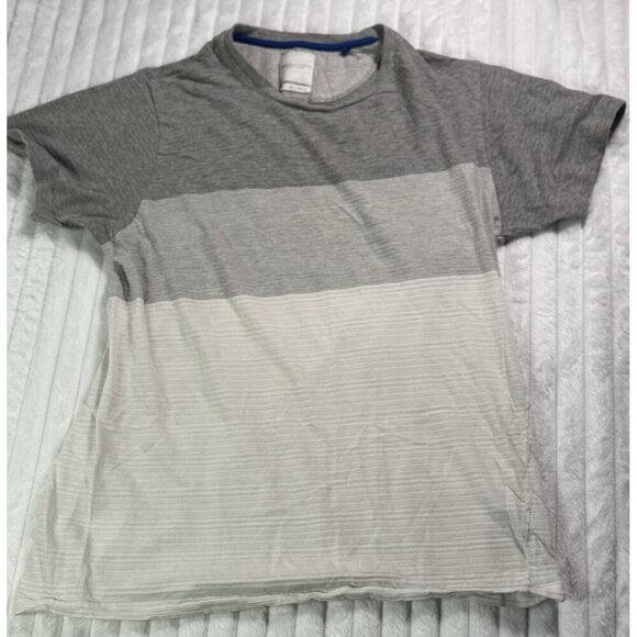 Denim & Flower Ricky Singh Colorblock White Gray Pinstripe T-Shirt Men's Large - Picture 1 of 9